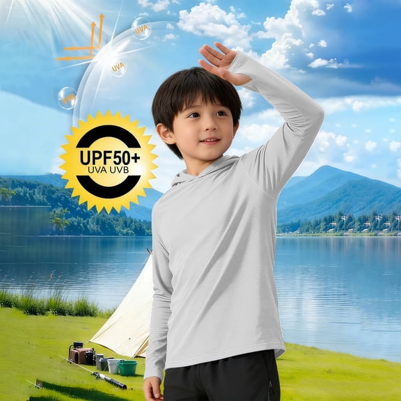 WPPGONE Toddler Boys Sun Hoodie Long Sleeve Thumbhole Rash Guard UV Protection Shirt Quick Dry Breathable Active Performance Top Fishing Hiking Beach Apparel Clothes