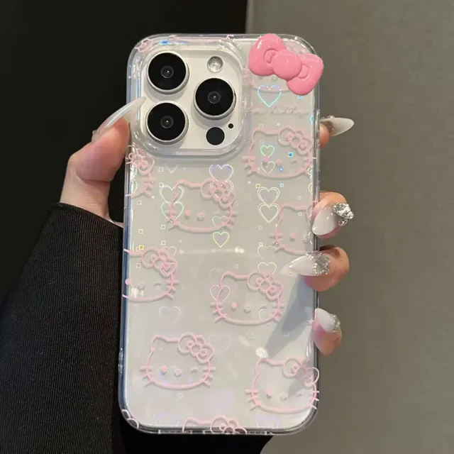 Mignon Hello Kitty plein écran KT brillant coque de téléphone pour iPhone 16 15 14 13 12 11 Pro Max XR XS Max 7 8 Plus MINI Y2K rose couverture