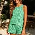 thumbnail image 5 of Htigea Womens Plaid 2 Piece Sets Casual Sleeveless Top Elastic Waisted Shorts Matching Outfits Summer Loungewear Green XXL, 5 of 6