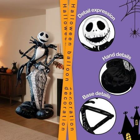 63" Jack Skellington Airloonz Foil Balloon, Nightmare Before Christmas Balloon for Outside Halloween Decorations, Jack Halloween Balloon for Halloween Mall Courtyard Party Decorations