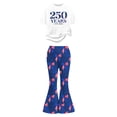 thumbnail image 3 of Weebloom Summer Outfits For Girls Short Sleeve Patriotic Stylish Casual Jumpsuit With Bow Print Flared Leg Pants Kids Playwear Outfit Youth Girl Clothes Set Size 11-12 Years Navy, 3 of 5