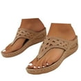 thumbnail image 3 of Povozer Sandals for Women Flip Flops Retro Hollow out T-strap Thong Sandals(Khaki,7.5), 3 of 5