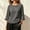 Gray, variant on Women's 3/4 Ruffle Cuff Tops Round Neck Shirts Side Drawstring Ruched Hem Cotton Linen Crinkle Textured Casual Spring Summer Blouse S-XXL