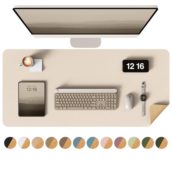 Almohadilla de escritorio YSagi de doble cara, 80 x 40 cm, piel y corcho, color beige