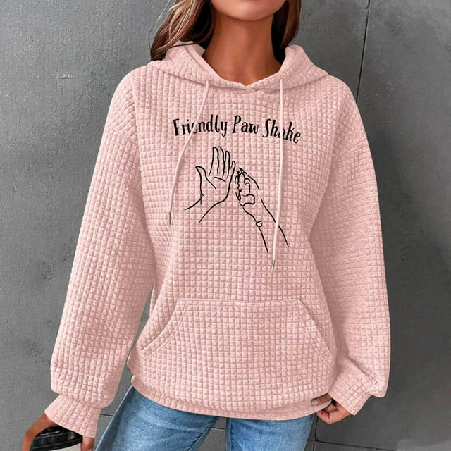 Chandail en Molleton pour Femmes Mode Femmes Imprimé Col Rond Manches Longues Hauts Ample Chandail à Capuche Simple Hauts Chandail Blouse