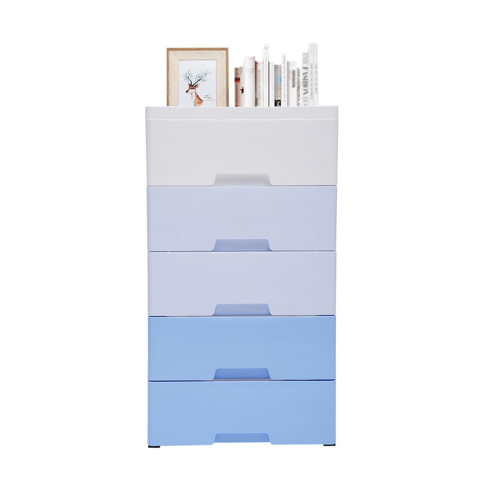 OUKANING 5 Tier Stackable Storage Cabinets Plastic Wardrobe ...