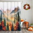 thumbnail image 2 of Shower Curtains Sets for Bathroom Decor Autumn Forest Orange Leaves Waterproof Bathroom Curtain with Hooks, Mountains Nature Landscape for Bathroom Decor,72x72IN, 2 of 6