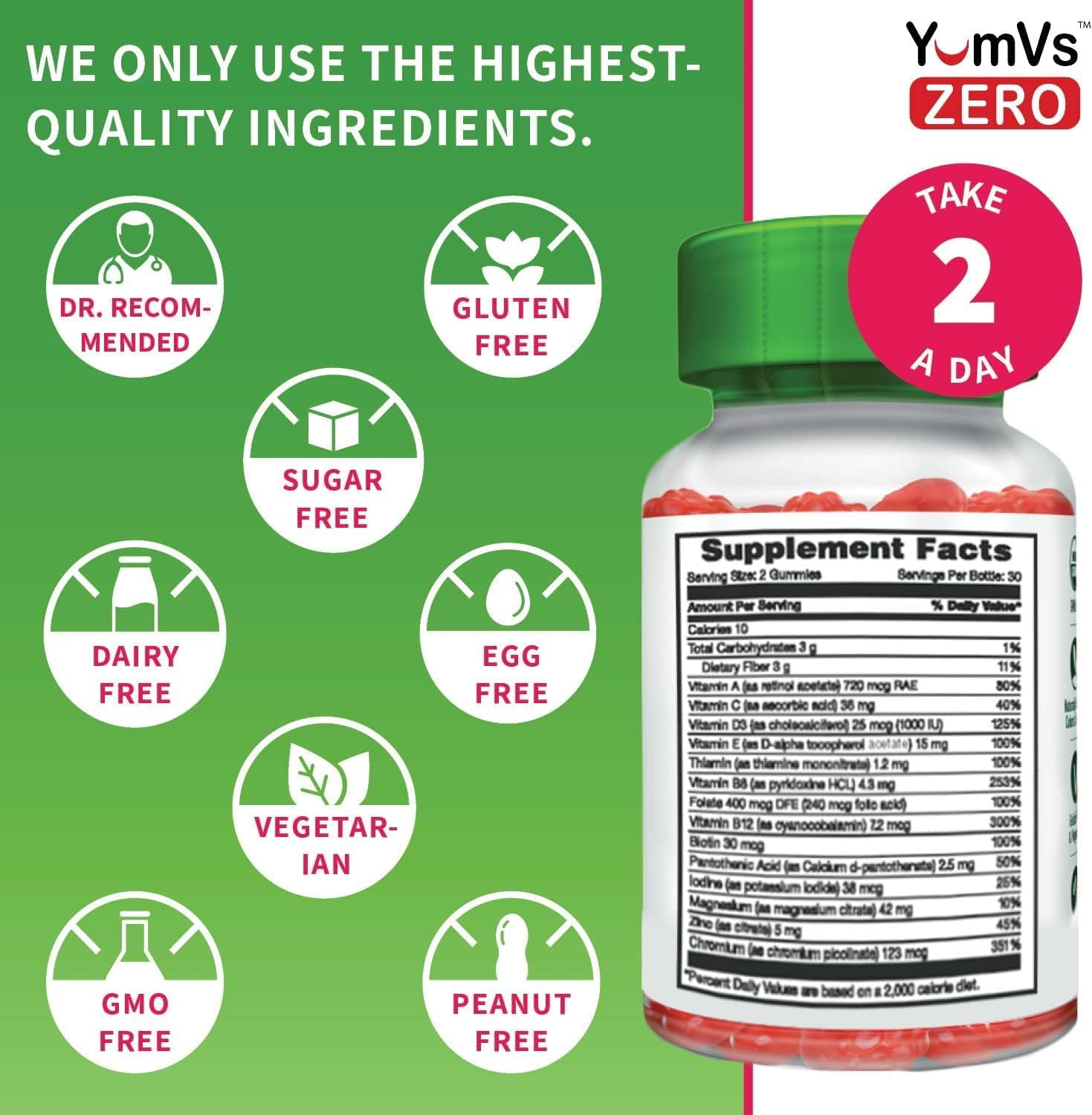 YUM-V'S Sugar-Free & Chewable Multivitamin Gummies with Natural Raspberry Flavor, 60 Count