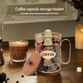 thumbnail image 4 of Rustic Coffee Pod Holder with Lid, K Cup Pods Holder for Counter, Large Capacity Wire Coffee Pod Filter Storage Basket with Wooden Base for Espresso Capsule, 4 of 11