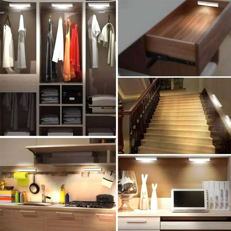 Miuline Motion Sensor Light Bar 10 LED Motion Sensor Closet Lights Battery Operated Magnetic Under Cabinet Lights Strip Wireless Stick Up Night Lights Bar for Closet Kitchen Hallway Stair Walmart