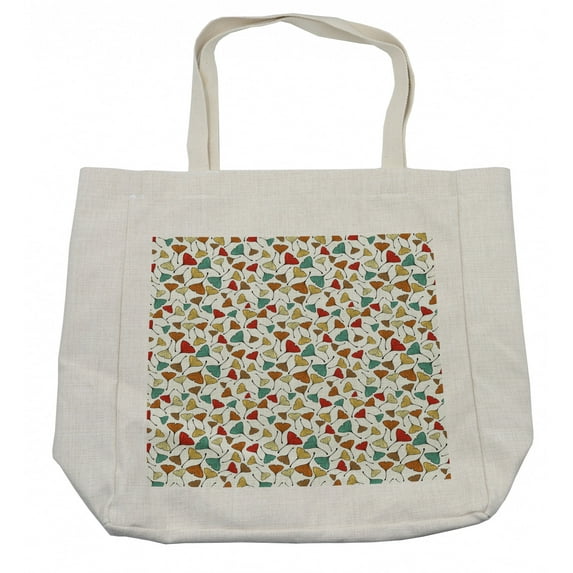 Leaves Shopping Bag, Sketch Art Style Ginkgo Biloba Leaf Pattern in Autumn Season Colors Herbs Botany, Eco-Friendly Reusable Bag for Groceries Beach and More, 15.5" X 14.5", Cream, by Ambesonne