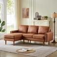 thumbnail image 3 of Miekor Furniture 82.2"L-Shape Sofa Couch with Chais Mid-Century Copper Nail on Arms,strong wooden leg and suede fabric design that will complement any living space.Left Chaise, Brown W5U942, 3 of 9