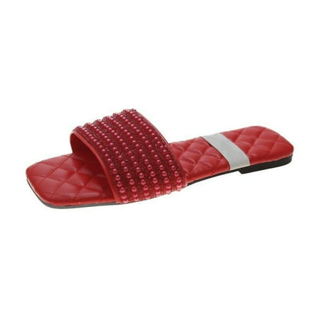 

Women s Flat Sandals Slip-on Style Peep Toe Casual Shoes with Rubber Sole Summer Beach Supply 39 Red