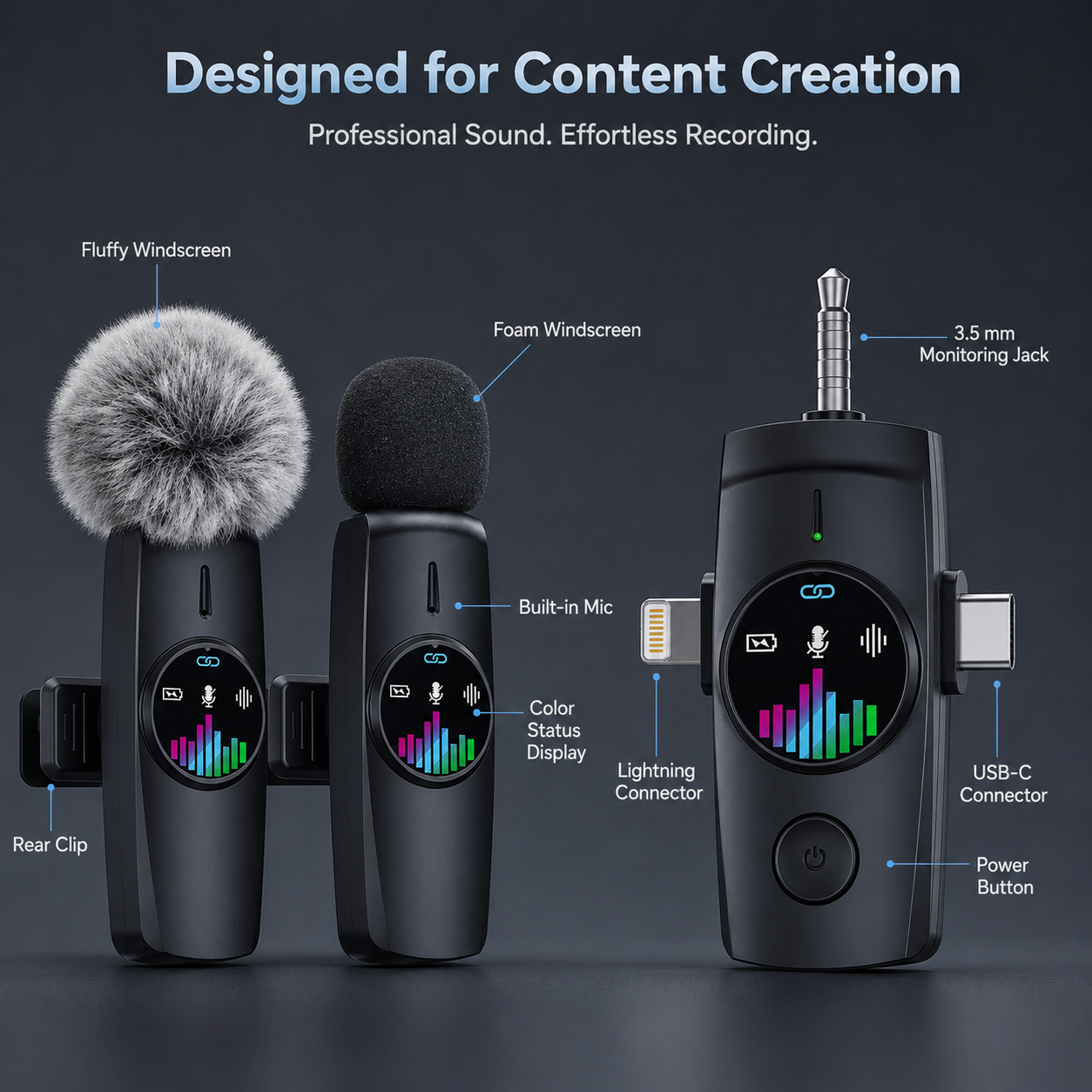 Micrófono de solapa inalámbrico 3 en 1: micrófono mini profesional para iPhone, Android, cámara - con cancelación de ruido, plug and play y monitoreo en tiempo real para grabación de video 8
