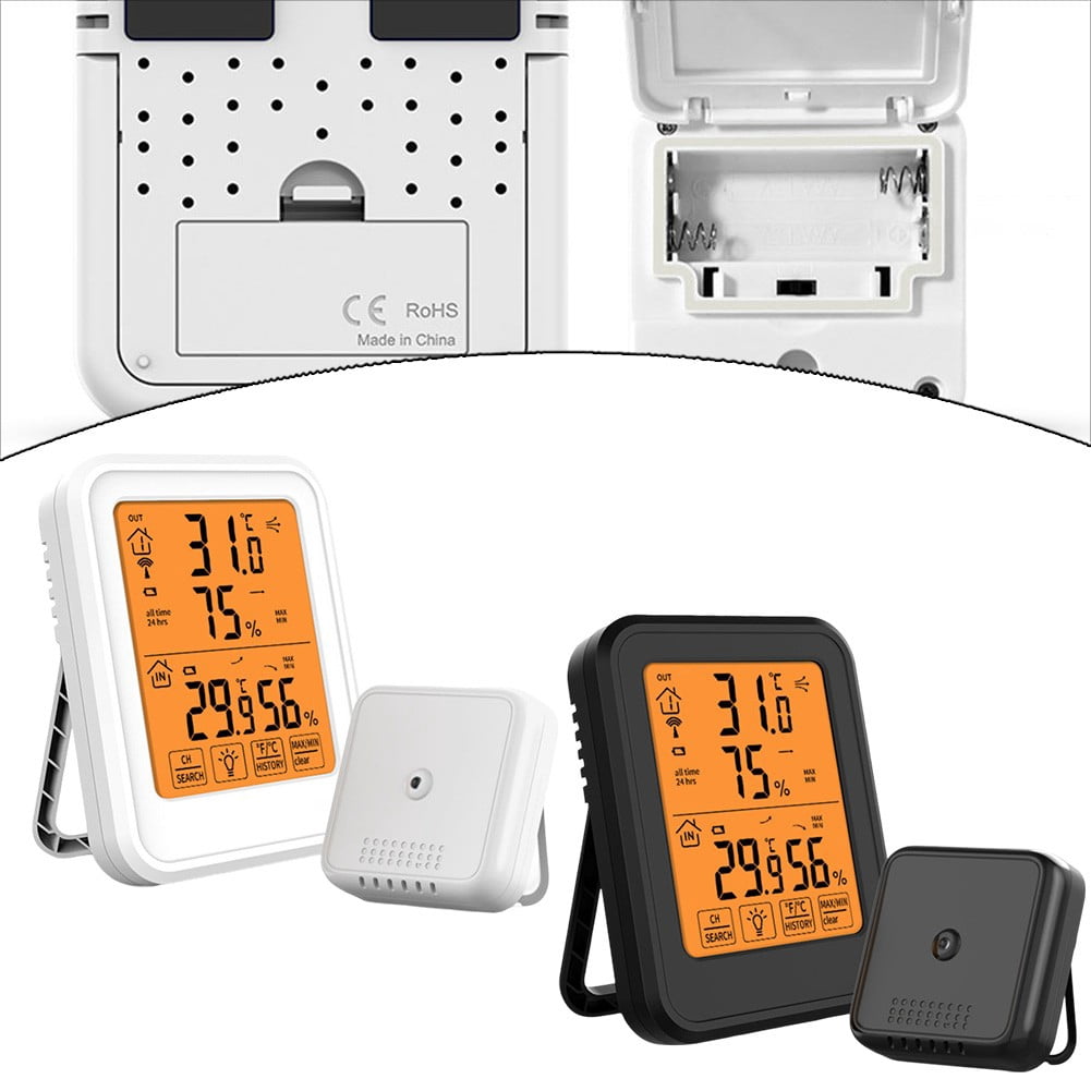 Wireless Transmission Thermometer And Hygrometer Touch Screen Magnetic Suction Black