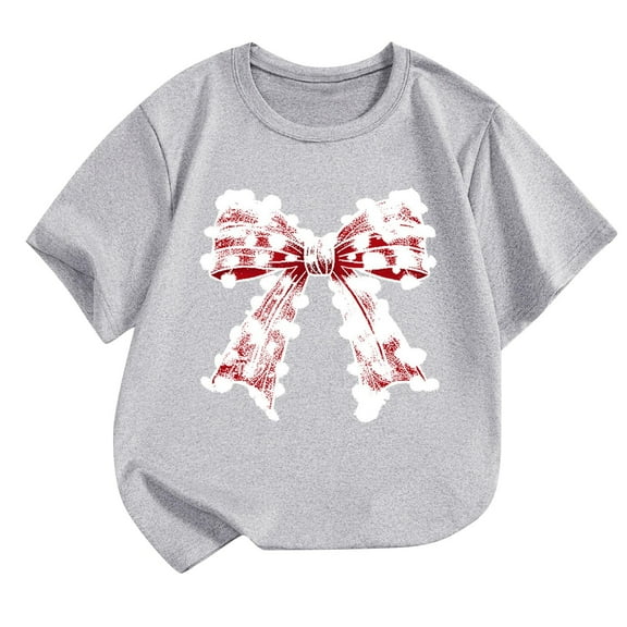 FamilyThread Children's Casual Loose T-shirt Fashionable Bow Style Summer Comfortable Short Sleeved Round Neck Top For 1-12Y