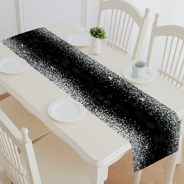 ABPHQTO Shiny Silver Glitter Black Table Runner Placemat ...