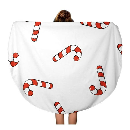 Sweet Holiday Stripes SIDONKU 60 inch Round Beach Towel Blanket Pattern Falling Candy Canes on Santa Stripes Sweet Holiday Food Travel Circle Circular Towels Mat Tapestry Beach Throw ()