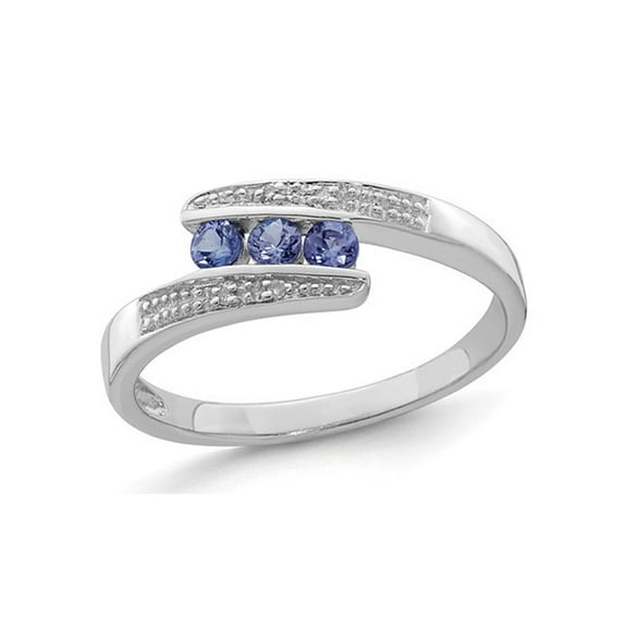 Gem & Harmony 1/5 Carat (Ctw) Three Stone Tanzanite Ring Band in Sterling Silver for Women