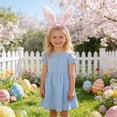 thumbnail image 6 of Ovzne Easter Bunny Ears Headband – Blue Fleece Hair Hoop with Spring Flowers for Holiday Parties, 6 of 6