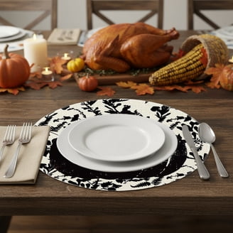 Chlophy Fall Placemats Set Of 4 - Embroidered Pumpkin & Leaves Design, 13x18 Inch, Farmhouse Thanksgiving Table Decor