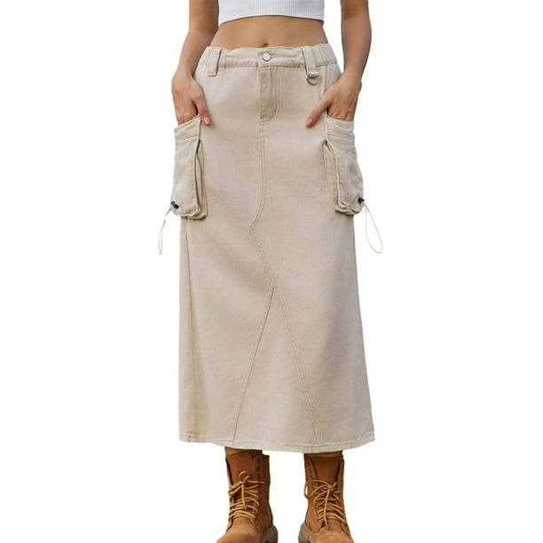 Lucakuins Falda de verano para mujer, estilo cargo, color sólido, con bolsillos con cordón, falda vaquera Lucakuins moda