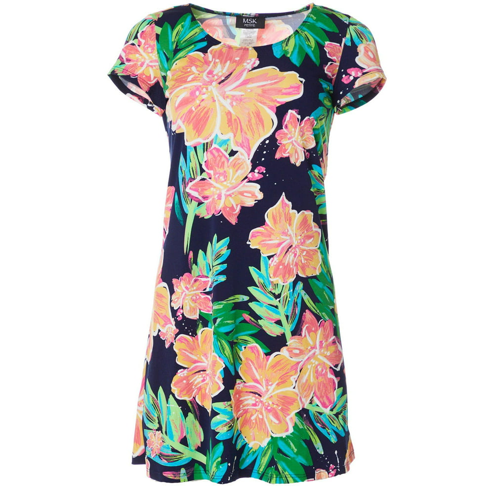 MSK - MSK Petite Short Sleeve Floral Puff Print Dress - Walmart.com ...