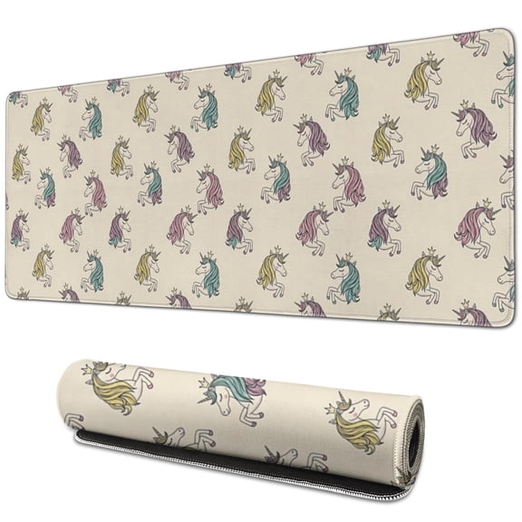 Long Mouse Pads for Desk,Light Color Cartoon Unicorn Pattern Desk Mats on Top Of Desks, Desk Mouse Pad Extra Large with 3mm Non-Slip Base and Stitched Edge for Gaming,Office,Work,Home 31.5"x11.8"