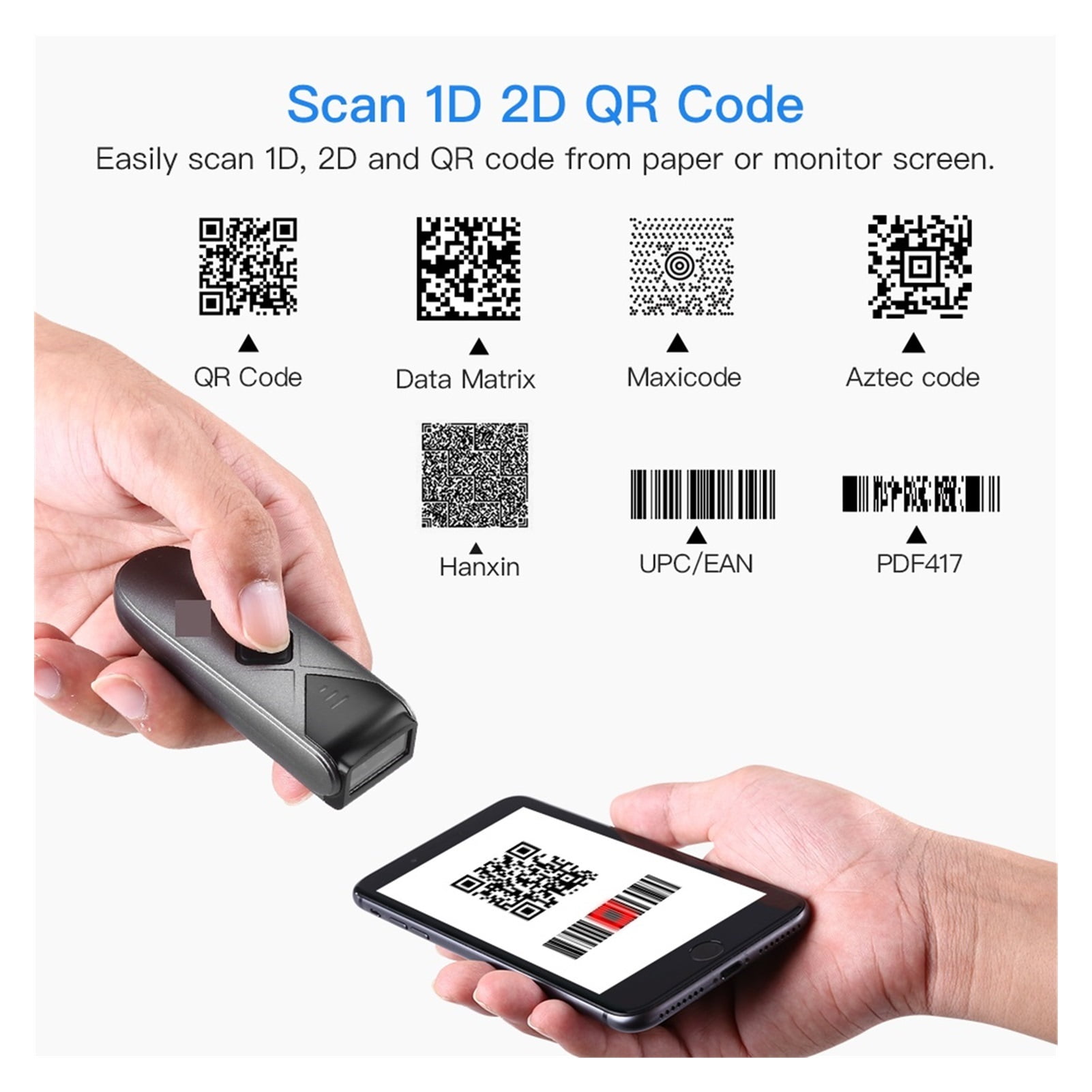 EY-015 Mini Barcode Scanner USB Wired/Bluetooth/ 2.4G Wireless 1D 2D Scanner QR PDF417 EAN13 Data Matrix Bar Code Reader ,Easy to Operate