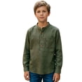 thumbnail image 3 of Tshirts for Kids Boys Kids Unisex Long Sleeve Button Up Cotton Linen Shirt Pocket Girls Tops Army Green 5-6 Years, 3 of 6