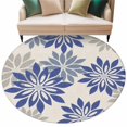 thumbnail image 2 of Geometric Flower 6ft Round Rugs, Vintage Country Floral Blue Grey on Linen Washable Non-Slip Area Rugs for Living Room Bedroom Kitchen, Low Pile Dining Room Kicthen Circle Carpet, Indoor Floor Rug, 2 of 9