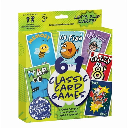 Great Time Games Kids Classic Card Game Set: 6 Decks Total Featuring Go Fish, Old Maid, Crazy 8's, Memory, Slap Jack, and War - Walmart Exclusive