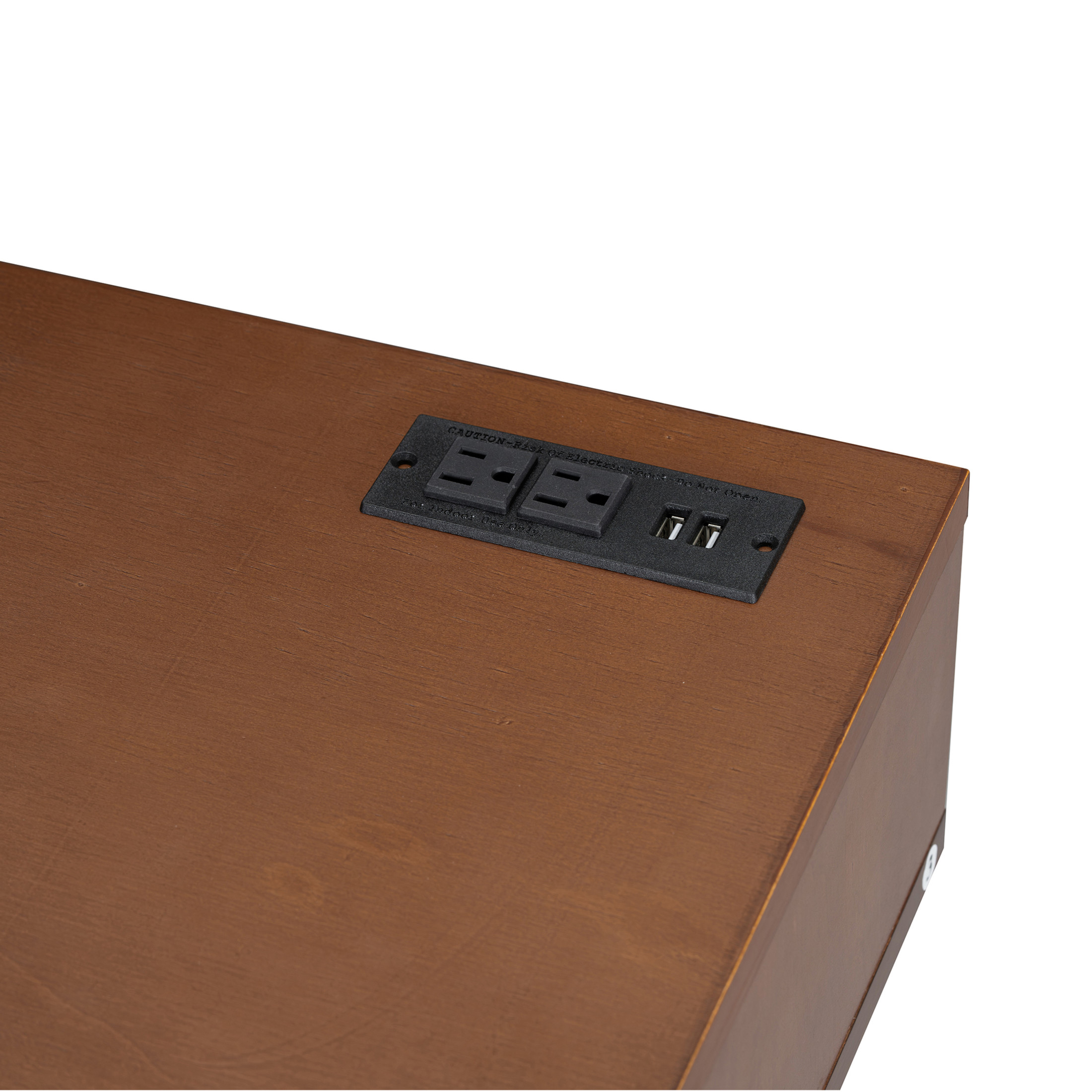 Noble House 39" Retro Wooden Vanity Set with Charging Plug & USB Port, Stool, 3 Drawers and Rattan Drawer, Walnut