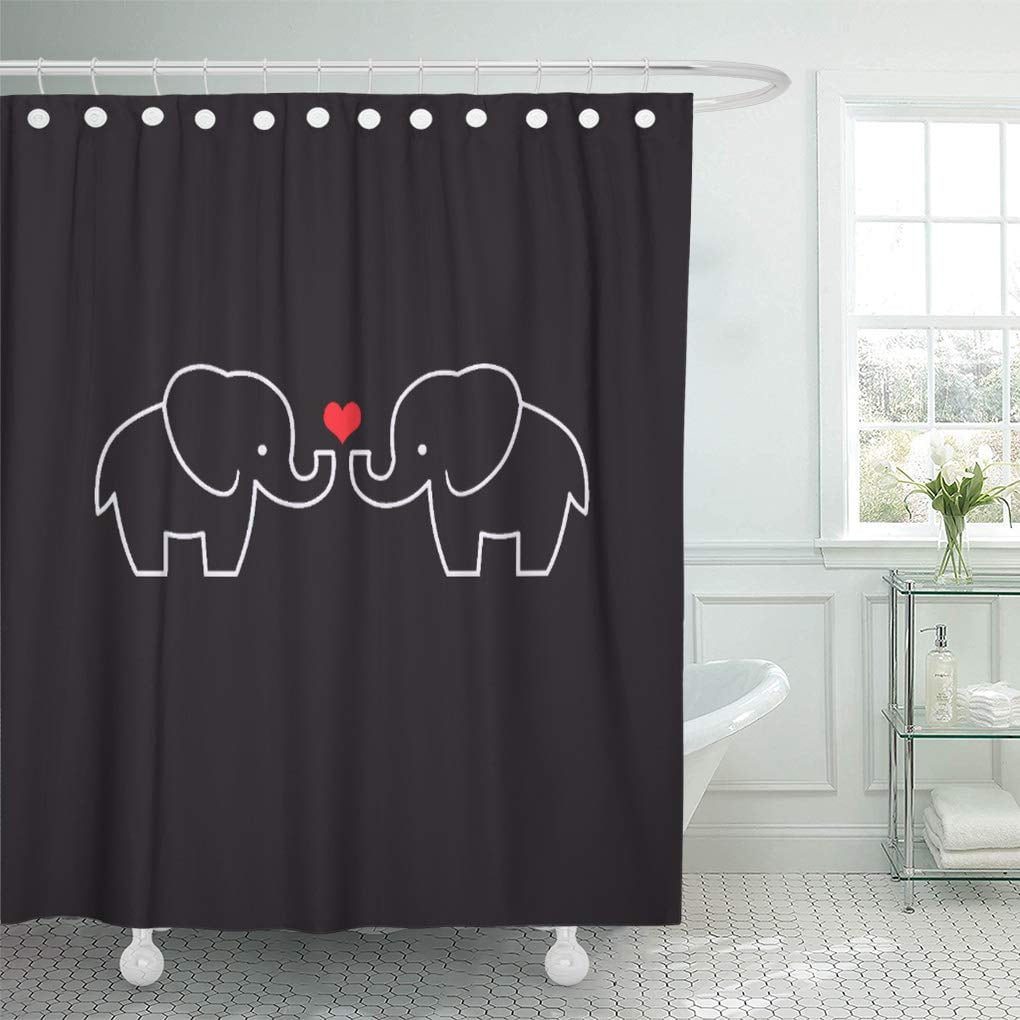 Yusdecor White Elephant Love Cute Couple His Hers Sweet Heart Bathroom Decor Bath Shower Curtain 66x72 Inch Walmart Canada