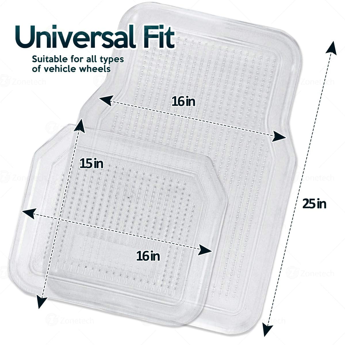 Zone Tech All Weather Full Rubber Clear Car Interior Floor Mats 4Piece Set Clear Heavy Duty