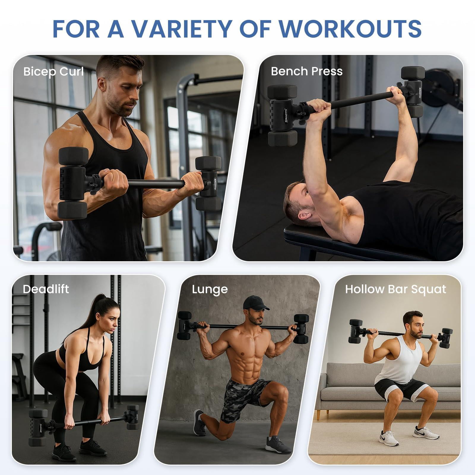 Dumbbell To Barbell Converter 2.0 - Transform Dumbbells Into Set For Home Gym  Adjustable Weight Bar With Anti-slip Foam Grip Steel Clamp & 200lb Max Capacity Compatible Standard