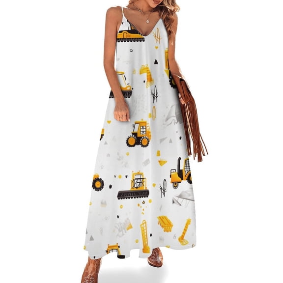 Excavator Construction Vehicle Truck Design Sleeveless Dress Woman Fashion Long Dresses Women's Summer Suit Dress 2025