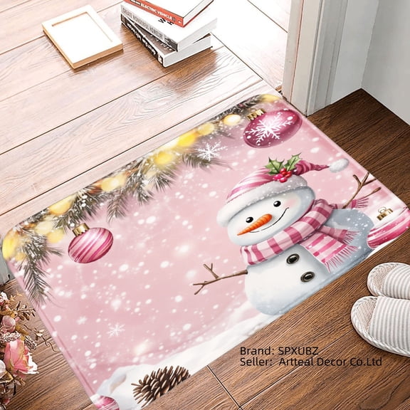 SPXUBZ Non-slip Flannel Floor Mat Christmas Snowman Design for Bathroom Kitchen Bedroom Decor 16x24 inch