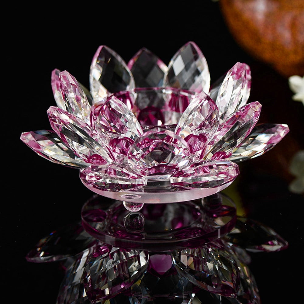 7 Colors Crystal Glass Lotus Flower Candle Tea Light