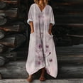 thumbnail image 1 of Heisall 2026 Spring Summer Boho Floral Printed Linen Maxi Dress V Neck Batwing Sleeve Oversized Kaftan Dresses with Pockets, 1 of 7