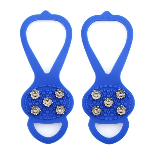 Crampones para hielo de invierno, tacos de tracción, pinzas, clavos de 5 dientes para caminar, botas Azul