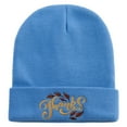thumbnail image 5 of Artistic Style Thanksgiving with Leaves Embroidered 12 Inch Long Knitted Beanie - Sky Blue OSFM, 5 of 5