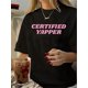 thumbnail image 1 of [Certified Yapper, Retro T-Shirt] Certified Yapper Retro Black T-Shirt for Women - 100% Polyester, Short Sleeve, Round Neck with Pink Geometric Print, Machine Washable, Summer Top, 1 of 6