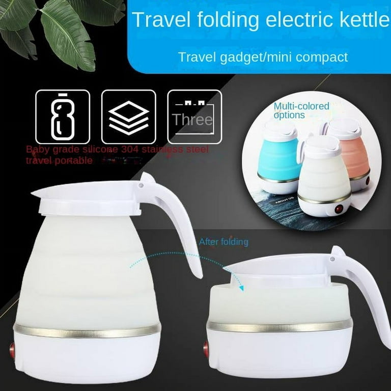 Travel Portable Kettle, Foldable Electric Upgraded Food Grade Silicone,  600ML Kettle for with 2 Collapsible Cups and 1 Bowl, 5Mins Quick Boiling