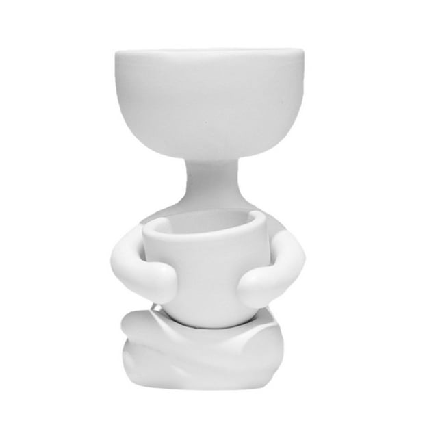 Sitting Human Shaped Planter Ceramic Flower Pot Plant Container Desktop Decoration White (6x6x10cm)