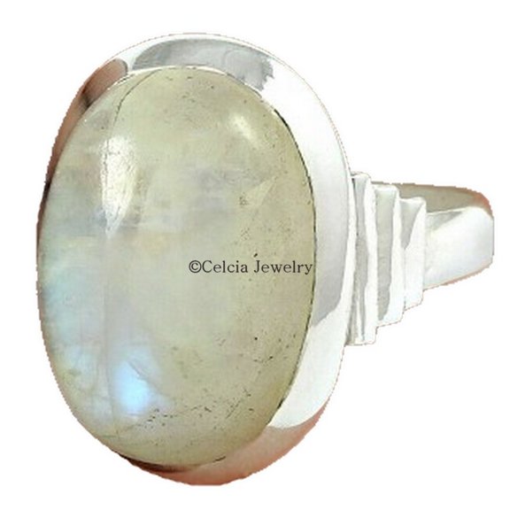Natural Moonstone Womens Solitaire Ring, Beautiful Gifts Ring For Women, Boho Ring, Friendship Gifts, White Stone Cabochon Oval Ring (moonstone, Size 7)