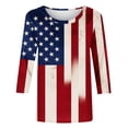 thumbnail image 4 of Women's 3/4 Sleeve American Flag Print T-Shirt Casual Round Neck Patriotic Shirt Top for Independence Day, 4 of 4