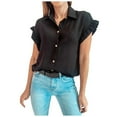 thumbnail image 2 of Womens Buttons Turndown Collar Ruffle Sleeveless Summer Shirts Tops Blouse Tank, 2 of 6