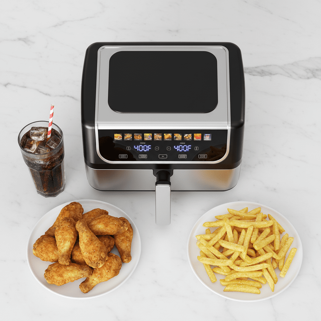 Haysky 9.5QT Dual Basket Air Fryer, 10-in1 Digital Touchcreen 2 Independent 4.75Qt Basket, Non-Stick, Black