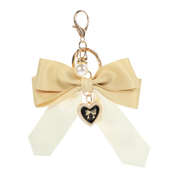 ETEREAUTY Khaki Bow Keychain, Stylish Car and Purse Charm, Metal and Fabric Accessory for Everyday Use
